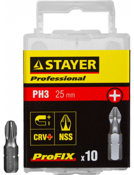 Биты STAYER "PROFESSIONAL" ProFix Phillips, тип хвостовика C 1/4", № 3, L=25мм, 10шт, 26201-3-25-10_z01 Биты STAYER "PROFESSIONAL" ProFix Phillips, тип хвостовика C 1/4", № 3, L=25мм, 10шт, 26201-3-25-10_z01