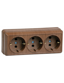 РС23-3-ОД Розетка 3местн. с з/к 16А откр.уст. ОКТАВА (дуб)