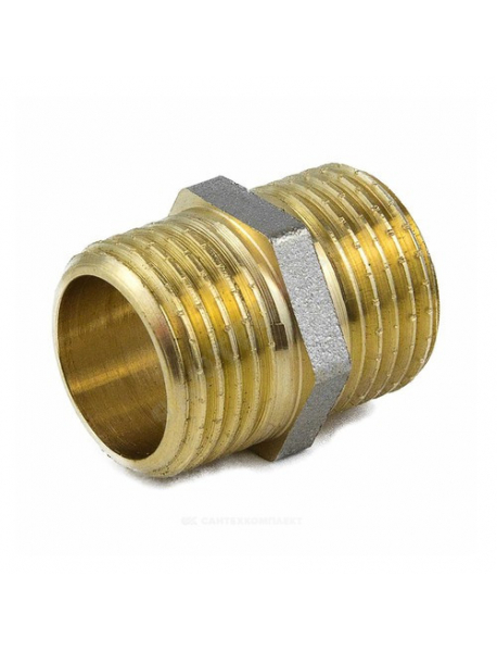 Ниппель латунь никель Ду 15 (1/2") НР 9022 ГОСТ 32585-2013 Aquasfera 9022-01