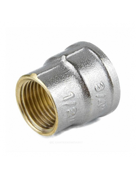 Муфта латунь никель переходная Ду 40х32 (1 1/2"х1 1/4") ВР/ВР 9019 ГОСТ 32585-2013 Aquasfera 9019-08