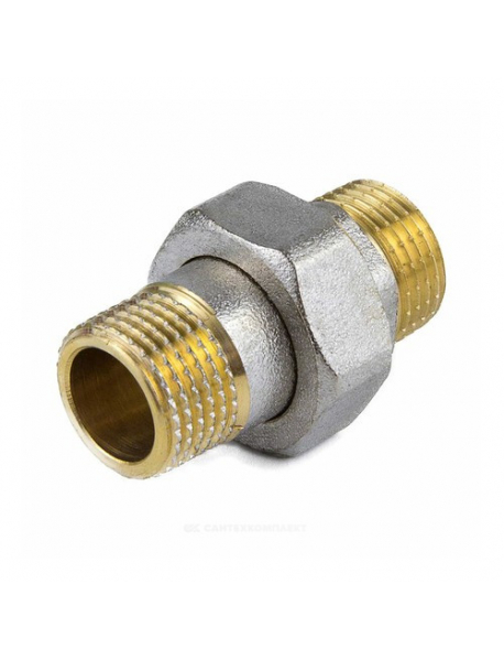 Соединитель латунь никель американка Ду 20 (3/4") прямой НР/НР 9014 ГОСТ 32585-2013 Aquasfera 9014-02