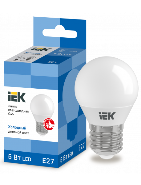 Лампа LED G45 шар 5Вт 230В 6500К E27 IEK