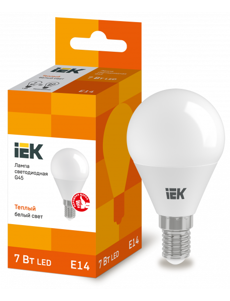Лампа LED G45 шар 7Вт 230В 3000К E14 IEK