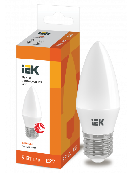Лампа LED C35 свеча 9Вт 230В 3000К E27 IEK