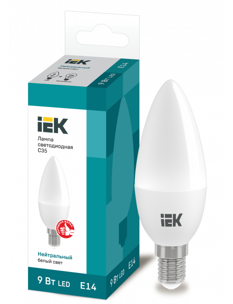 Лампа LED C35 свеча 9Вт 230В 4000К E14 IEK