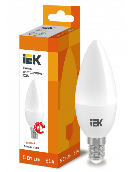 Лампа LED C35 свеча 5Вт 230В 3000К E14 IEK Лампа LED C35 свеча 5Вт 230В 3000К E14 IEK
