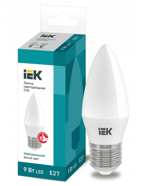 Лампа LED C35 свеча 9Вт 230В 4000К E27 IEK
