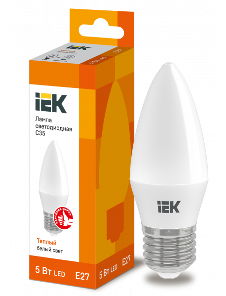 Лампа LED C35 свеча 5Вт 230В 3000К E27 IEK