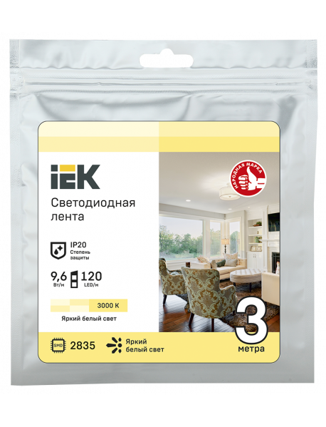 Лента LED 3м LSR-2835WW120-9,6-IP20-12В IEK