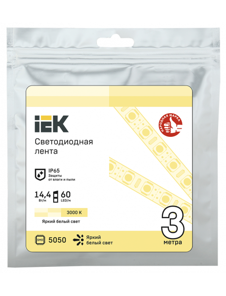 Лента LED 3м LSR-5050WW60-14,4-IP65-12В IEK