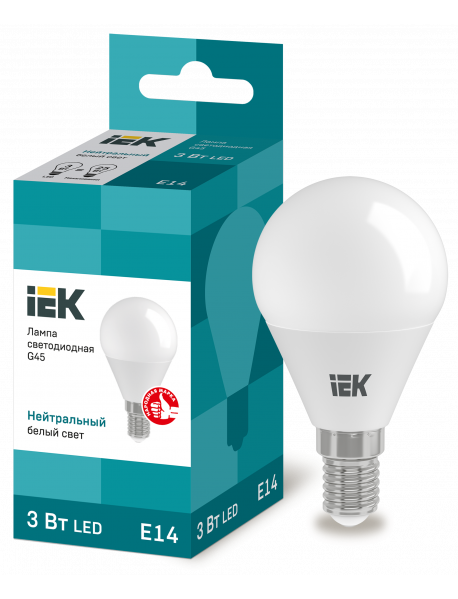Лампа LED G45 шар 3Вт 230В 4000К E14 IEK