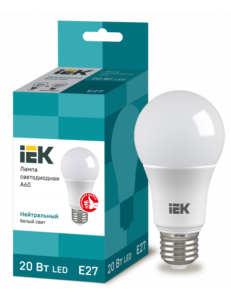 Лампа LED A60 шар 20Вт 230В 4000К E27 IEK