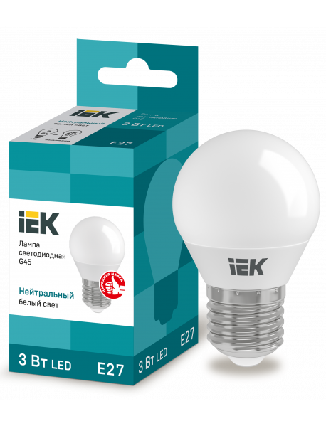 Лампа LED G45 шар 3Вт 230В 4000К E27 IEK