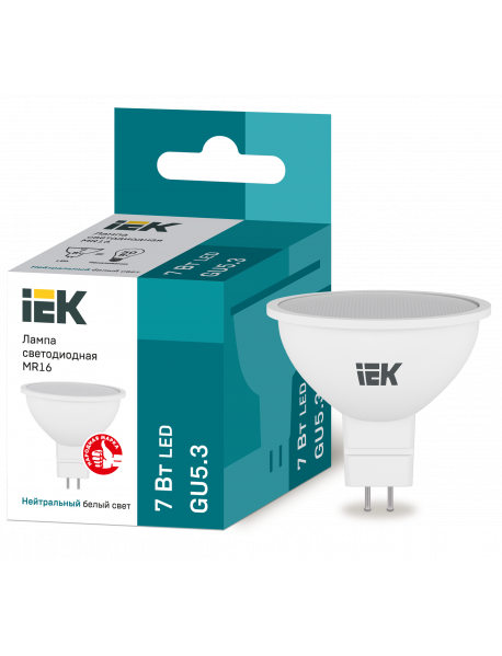 Лампа LED MR16 софит 7Вт 230В 4000К GU5.3 IEK Лампа LED MR16 софит 7Вт 230В 4000К GU5.3 IEK
