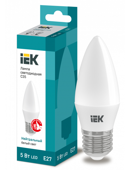 Лампа LED C35 свеча 5Вт 230В 4000К E27 IEK