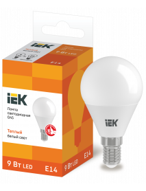 Лампа LED G45 шар 9Вт 230В 3000К E14 IEK