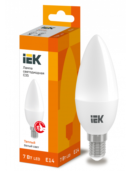 Лампа LED C35 свеча 7Вт 230В 3000К E14 IEK