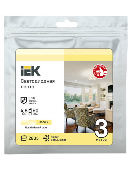 Лента LED 3м LSR-2835WW60-4,8-IP20-12В IEK