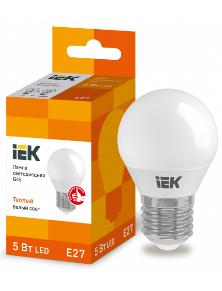 Лампа LED G45 шар 5Вт 230В 3000К E27 IEK
