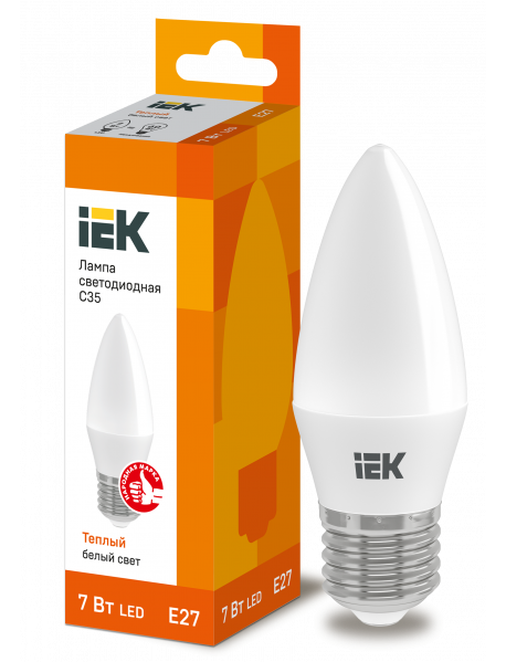 Лампа LED C35 свеча 7Вт 230В 3000К E27 IEK Лампа LED C35 свеча 7Вт 230В 3000К E27 IEK