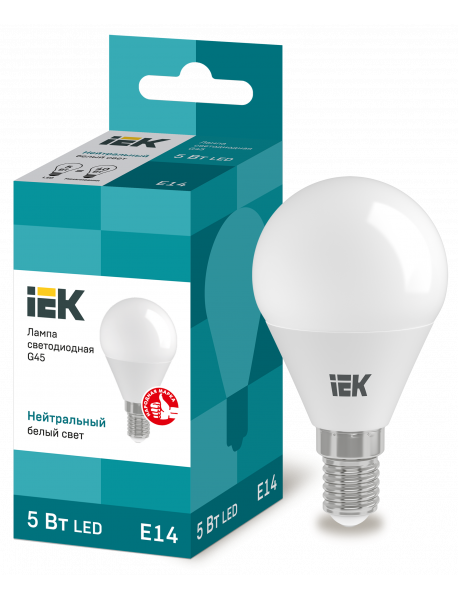 Лампа LED G45 шар 5Вт 230В 4000К E14 IEK
