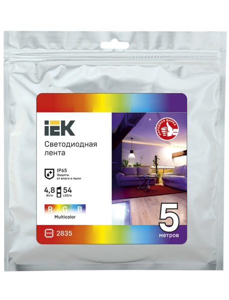 Лента LED 5м LSR-2835RGB54-4,8-IP65-12В IEK