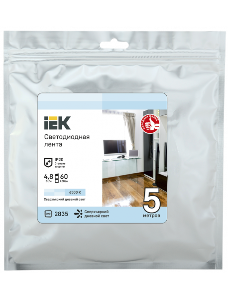 Лента LED 5м LSR-2835W60-4,8-IP20-12В IEK