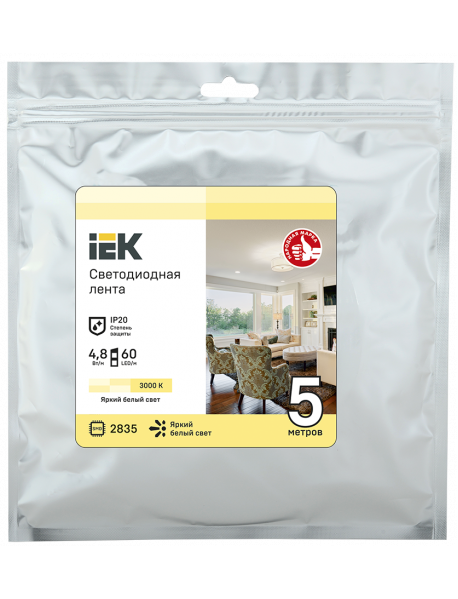 Лента LED 5м LSR-2835WW60-4,8-IP20-12В IEK