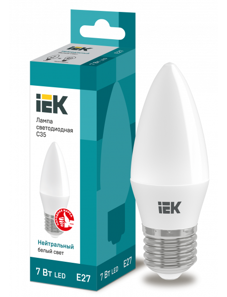 Лампа LED C35 свеча 7Вт 230В 4000К E27 IEK Лампа LED C35 свеча 7Вт 230В 4000К E27 IEK