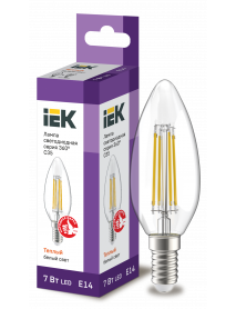 Лампа LED C35 свеча прозр. 7Вт 230В 3000К E14 серия 360° IEK