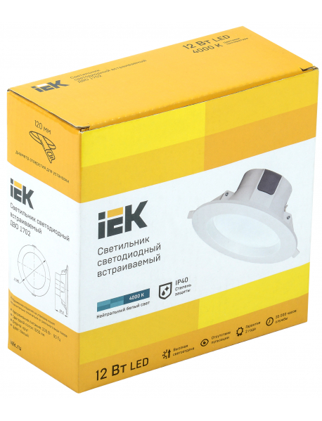 Светильник LED ДВО 1702 белый круг 12Вт 4000K IP40 IEK