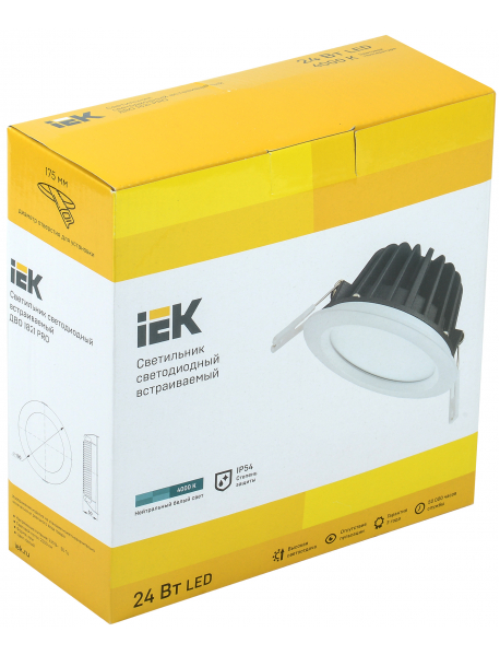 Светильник LED ДВО 1821 PRO белый круг 24Вт 4000K IP54 IEK