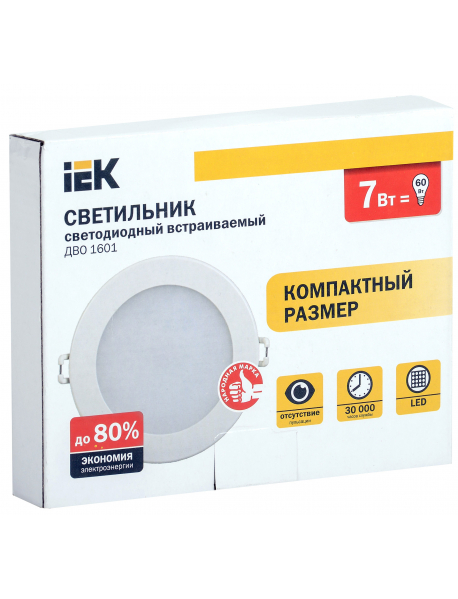 Светильник ДВО 1601 белый круг LED 7Вт 3000 IP20 IEK