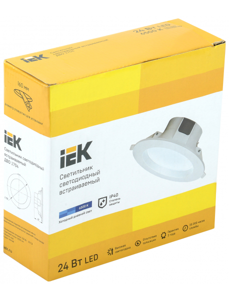 Светильник LED ДВО 1704 белый круг 24Вт 6500K IP40 IEK