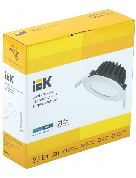 Светильник LED ДВО 1802 PRO белый круг 20Вт 4000K IP40 IEK