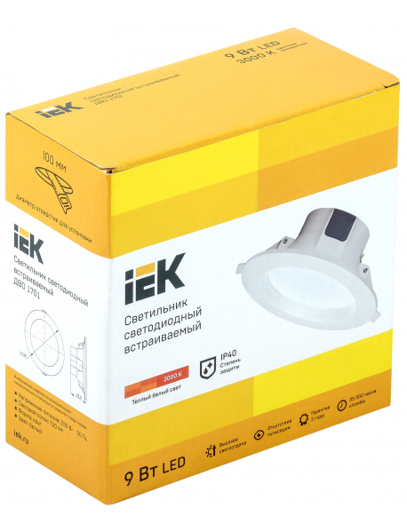 Светильник LED ДВО 1701 белый круг 9Вт 3000K IP40 IEK
