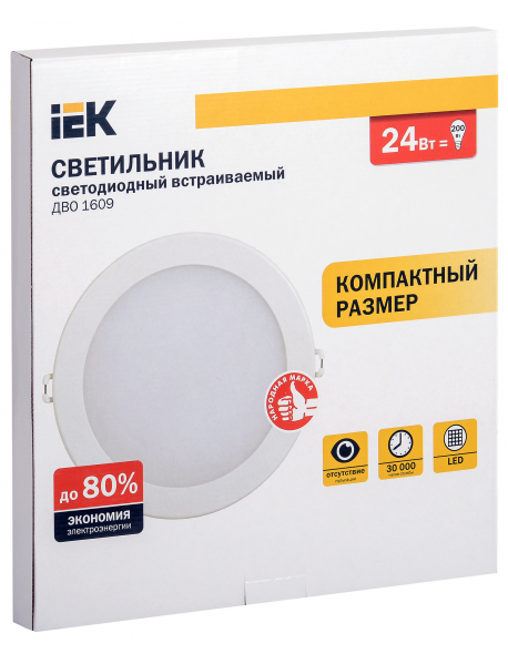 Светильник ДВО 1609 белый, круг LED 24Вт 4000 IP20 IEK