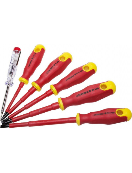 Набор STAYER "PROFI" "ELECTRO": Отвертки диэлектрические, тестер, 100-250В, Cr-V, 6шт, 25145-H6_z01
