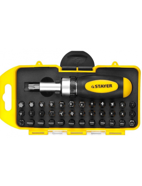 Отвертка STAYER "MAXFIX" реверсивная в наборе с битами 2557-H38