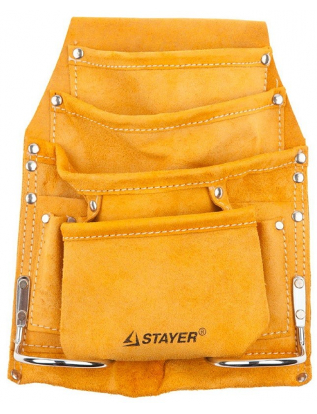 Сумка поясная STAYER "MASTER" для инструментов, кожаная, 8 карманов, 2 скобы 38505