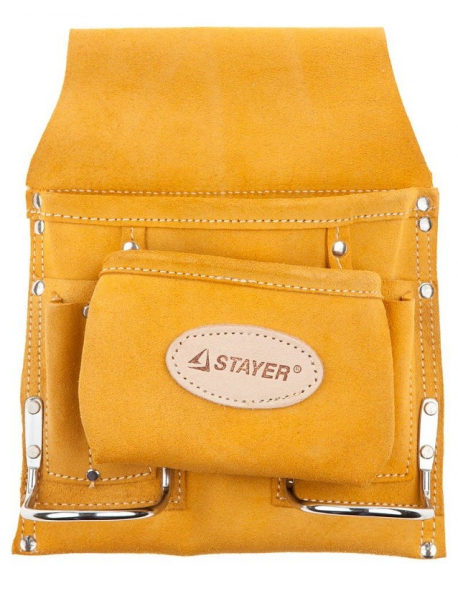 Сумка поясная STAYER PROFESSIONAL для инструментов, кожаная, 8 карманов, 2 скобы 38515