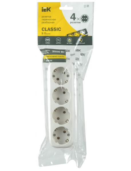 Розетка переносная разб. К04 4 места CLASSIC IEK