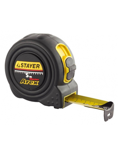Рулетка STAYER "PROFI" "AREX", двухкомпонентный противоударный корпус, упрочненное полотно, 5м/25мм 3410-05-25_z01
