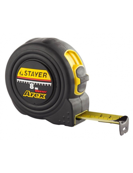 Рулетка STAYER "PROFI" "AREX", двухкомпонентный противоударный корпус, упрочненное полотно, 8м/25мм 3410-08_z01