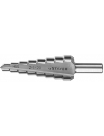 Сверло STAYER "MASTER" ступенчатое по сталям и цвет.мет., сталь HSS, d=6-20мм,8ступ.d 6-8-10-12-14-16-18-20,L-75мм,3-х гран.хв. 8мм 29660-6-20-8