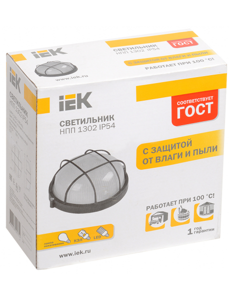 Светильник НПП1302 белый/круг с реш.60Вт IP54 ИЭК