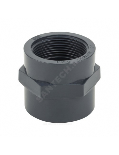 Муфта ПВХ серая под клеевое соед Дн 20х1/2" Ру10 ВР напорная Aquaviva