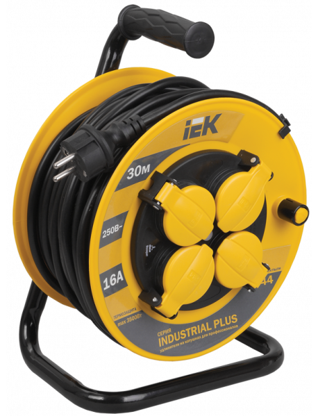 Катушка УК30 с т/з 4 места 2P+PE/30метров 3х1,5мм2 IP44 "Industrial plus"