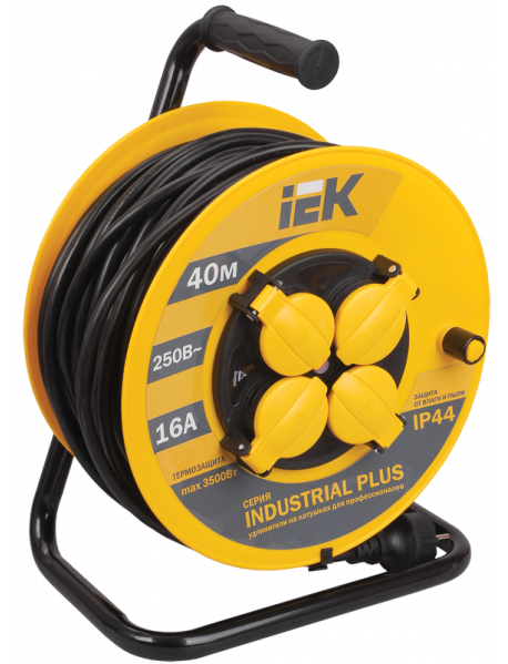 Катушка УК40 с т/з 4 места 2P+PE/40метров 3х1,5мм2 IP44 "Industrial plus"