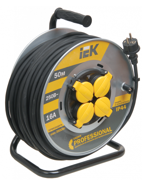Катушка УК50 на мет с т/з 4 места 2P+PE/50м КГ 3х1,5мм2 IP44 "Professional"